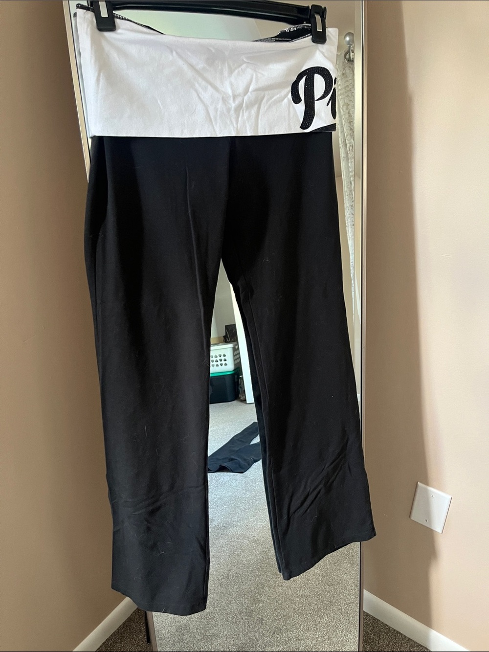 PINK Black Fold-Over Waist Yoga Pants